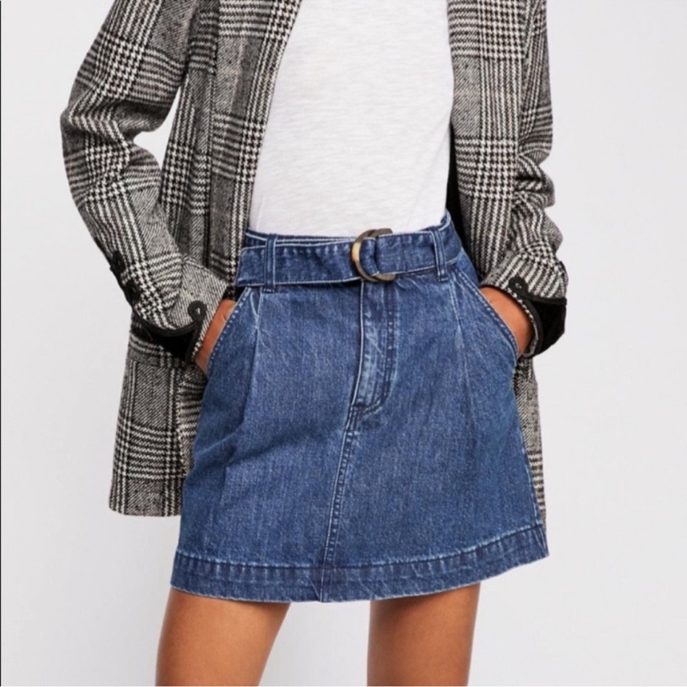 Free People Belted Denim Mini Skirt - Size 28